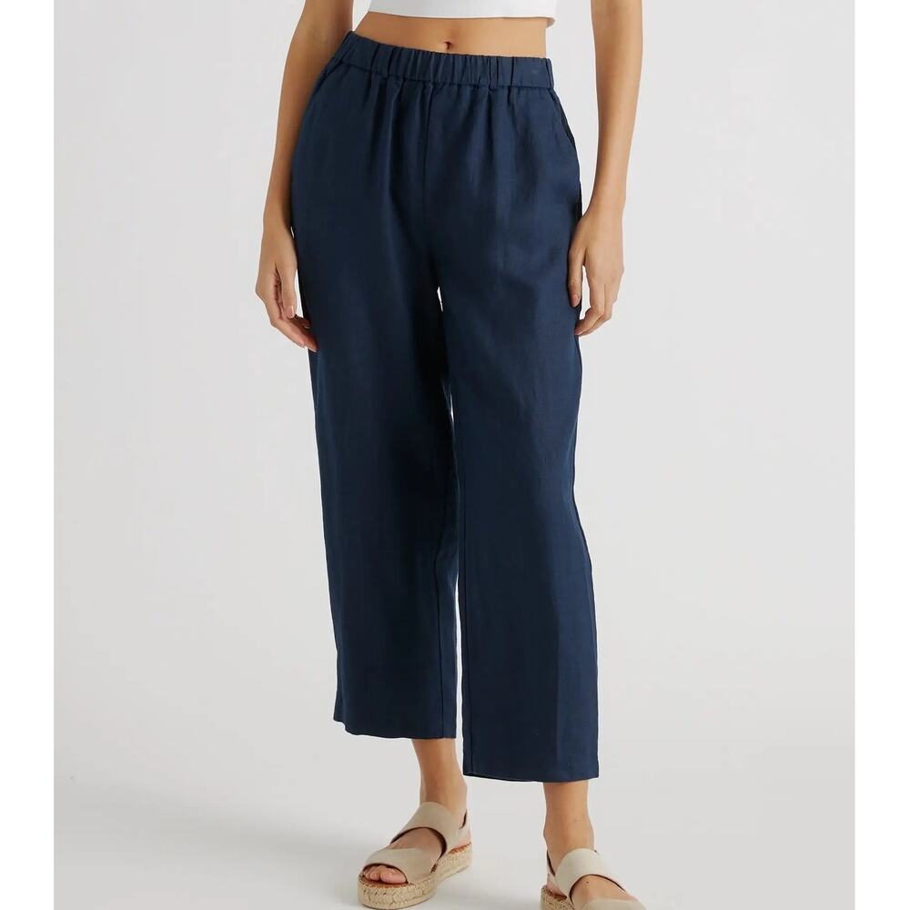 Quince Navy Cropped Wide-Leg Pants